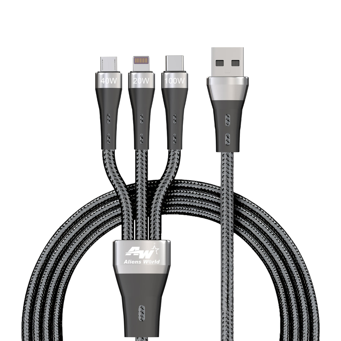 Fast Charging Cable 100W Type-C + Lightning + Micro USB