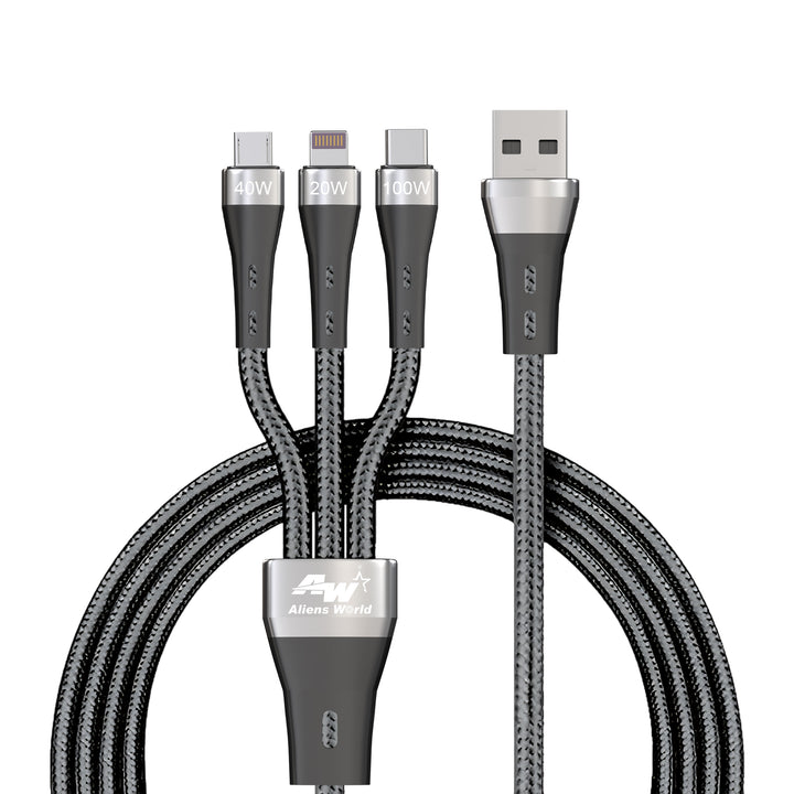 Fast Charging Cable 100W Type-C + Lightning + Micro USB