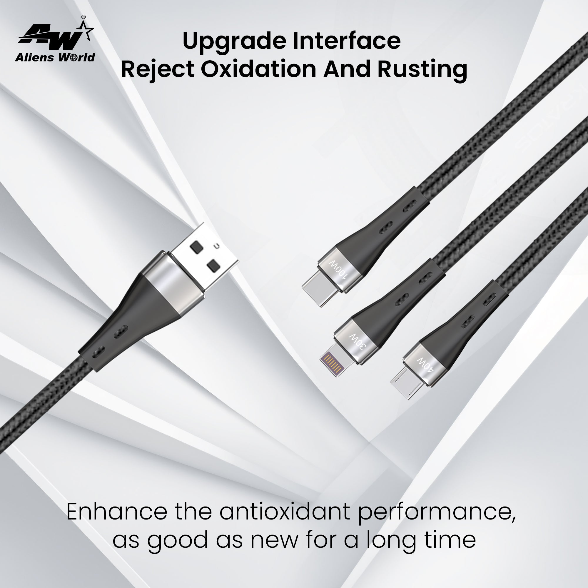Fast Charging Cable 100W Type-C + Lightning + Micro USB
