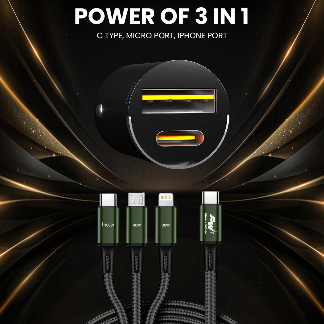 Dual Port Fast Car Charger USB-A + USB-C