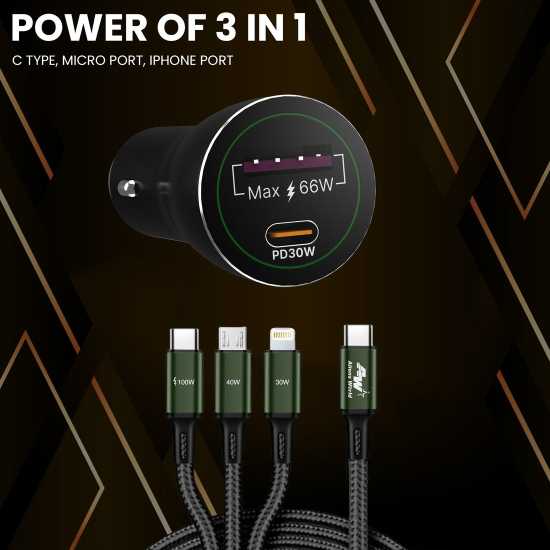 Dual Port Fast Car Charger USB-A + USB-C