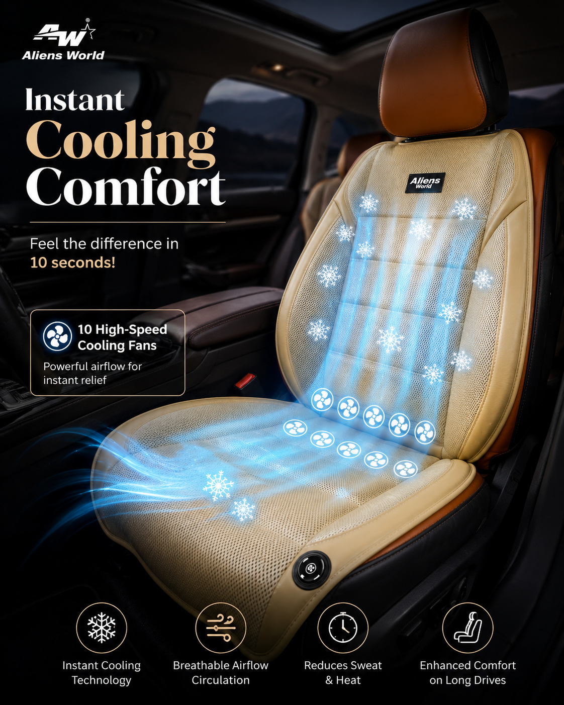Car Ventilated Seat Cover With Cooling Fans
