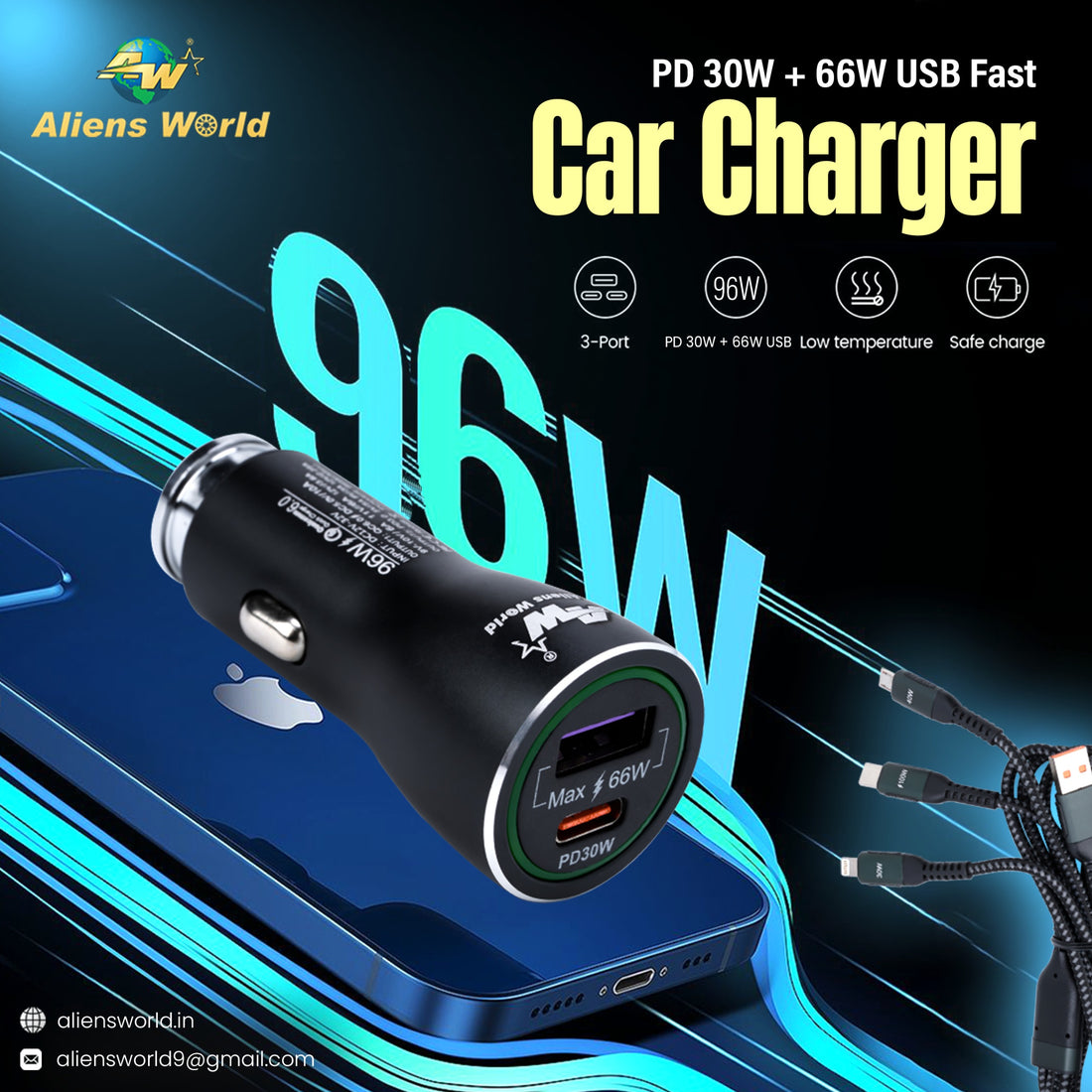 Dual Port Fast Car Charger USB-A + USB-C