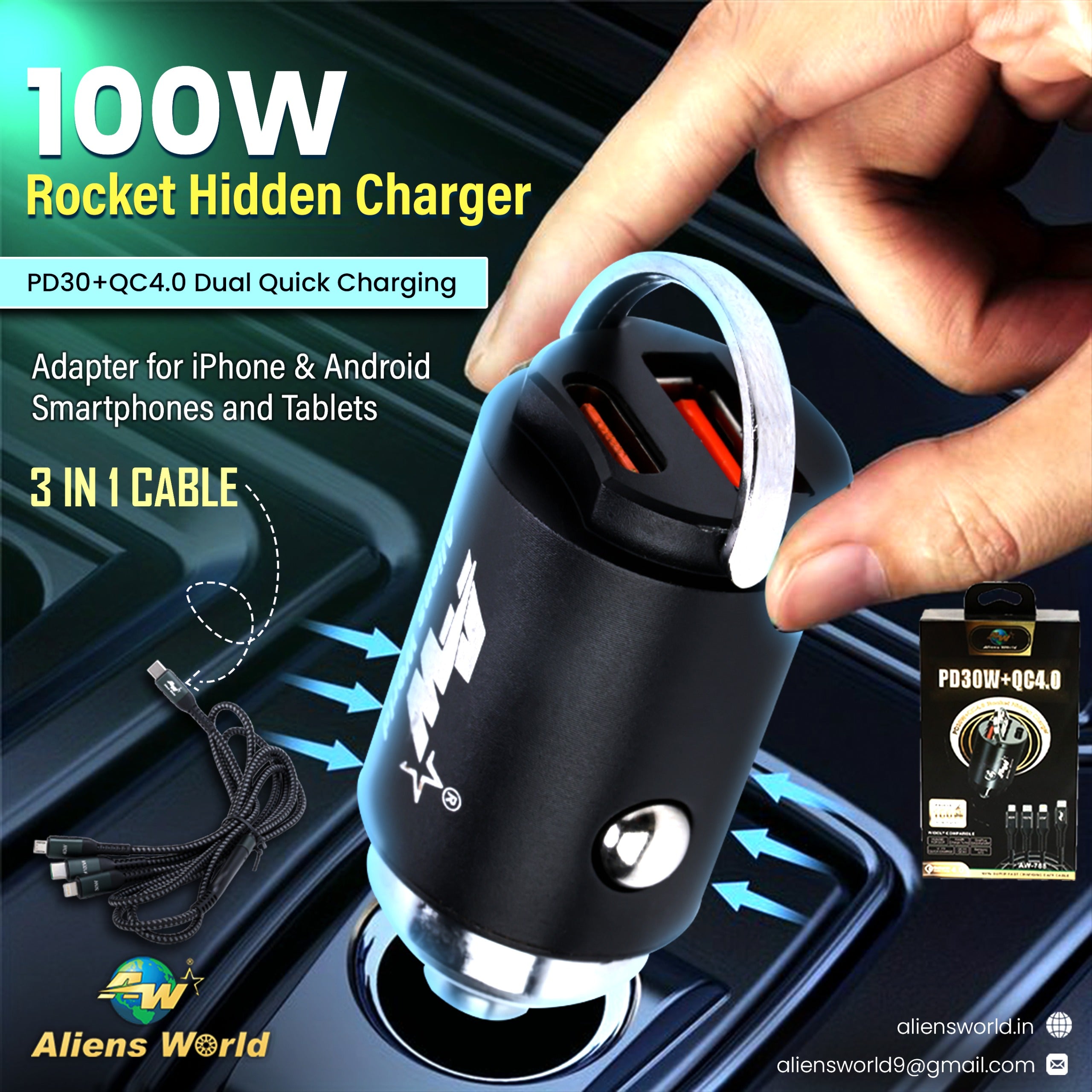 Dual Port Fast Car Charger USB-A + USB-C